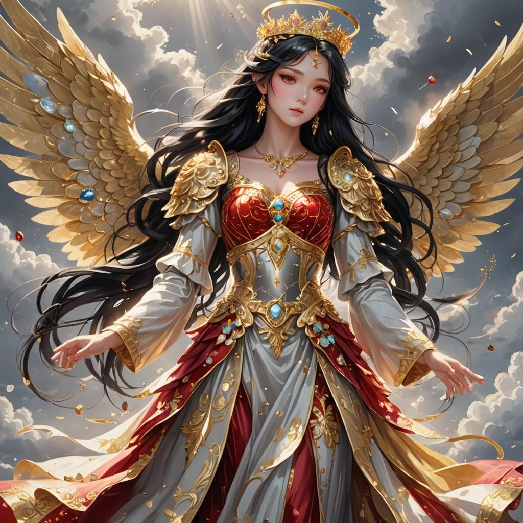 Glittering Angel with Golden Wings, 3D Anime Art