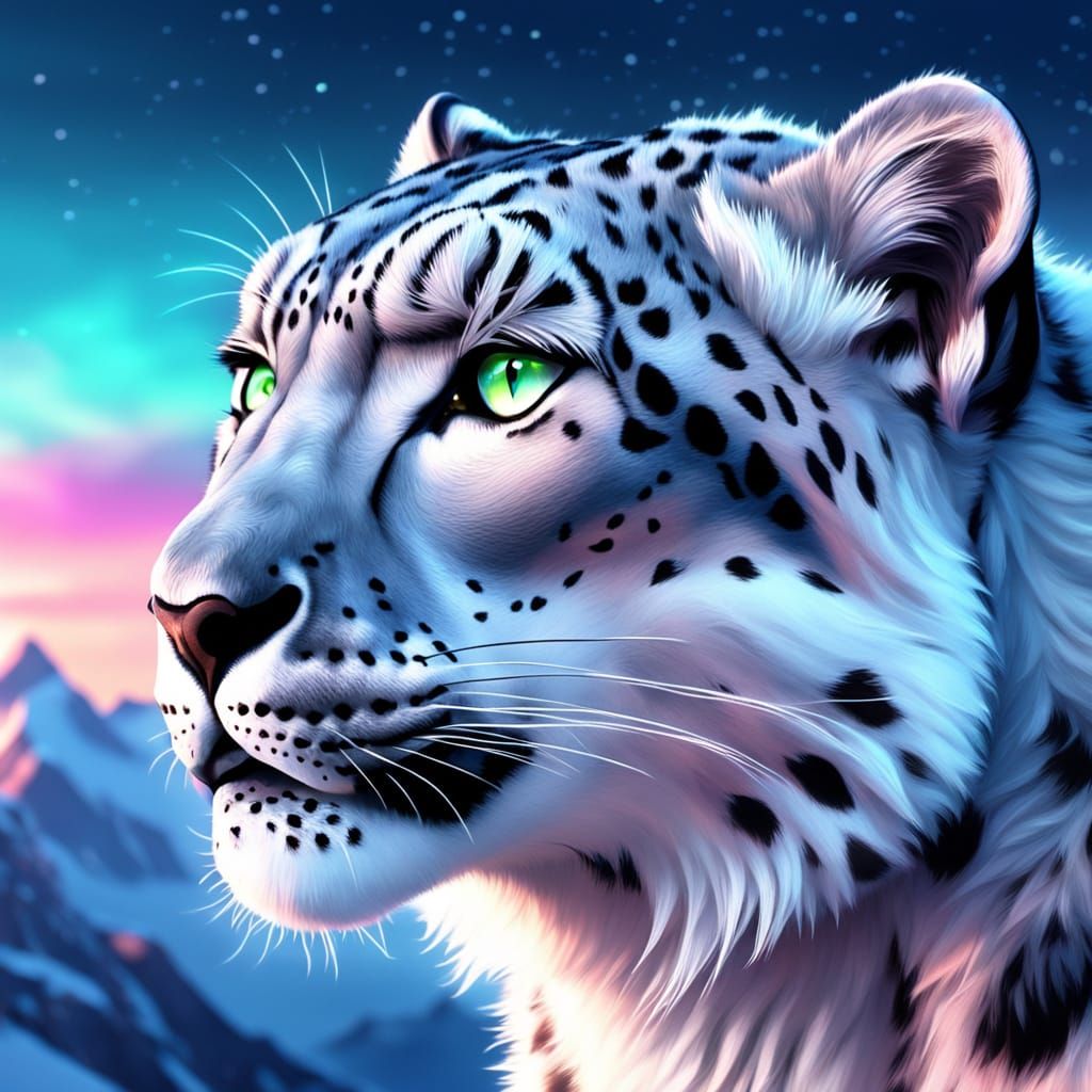 Snow Leopard Amidst Ethereal Aurora in Majestic 8K Digital P...