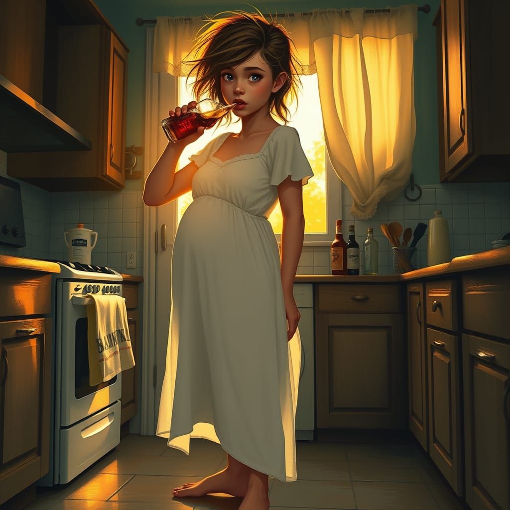 Distorted Portrait of a Drunken Woman in a Spring Sunrise