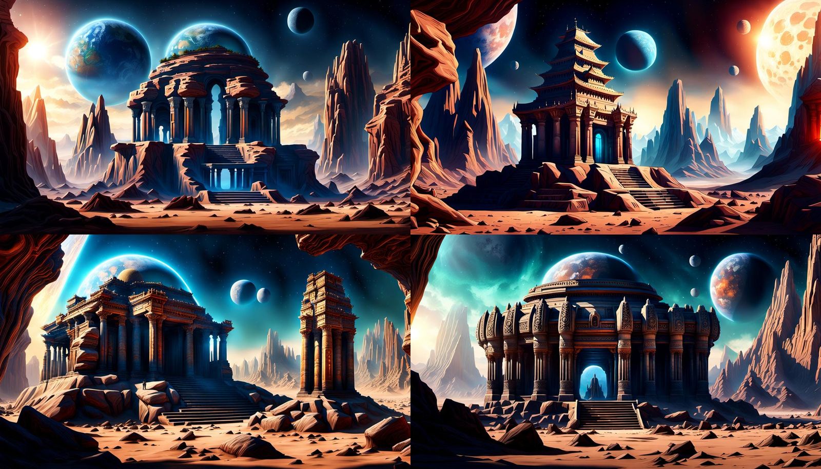 Hyperrealistic Ancient Temple on Alien Planet
