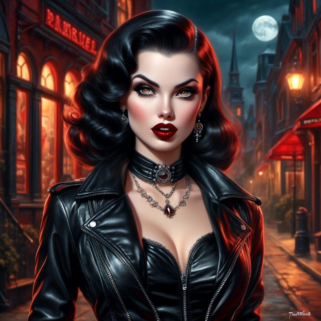 Modern Vampire Pinup with Crimson Lips