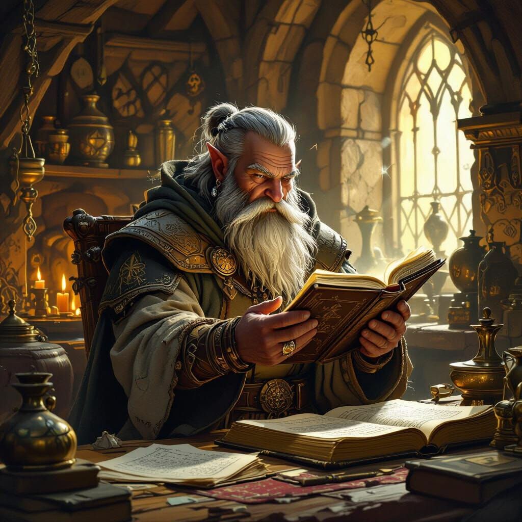 Dwarf Cleric Studying Ancient Texts in Fantasy Illustration ...