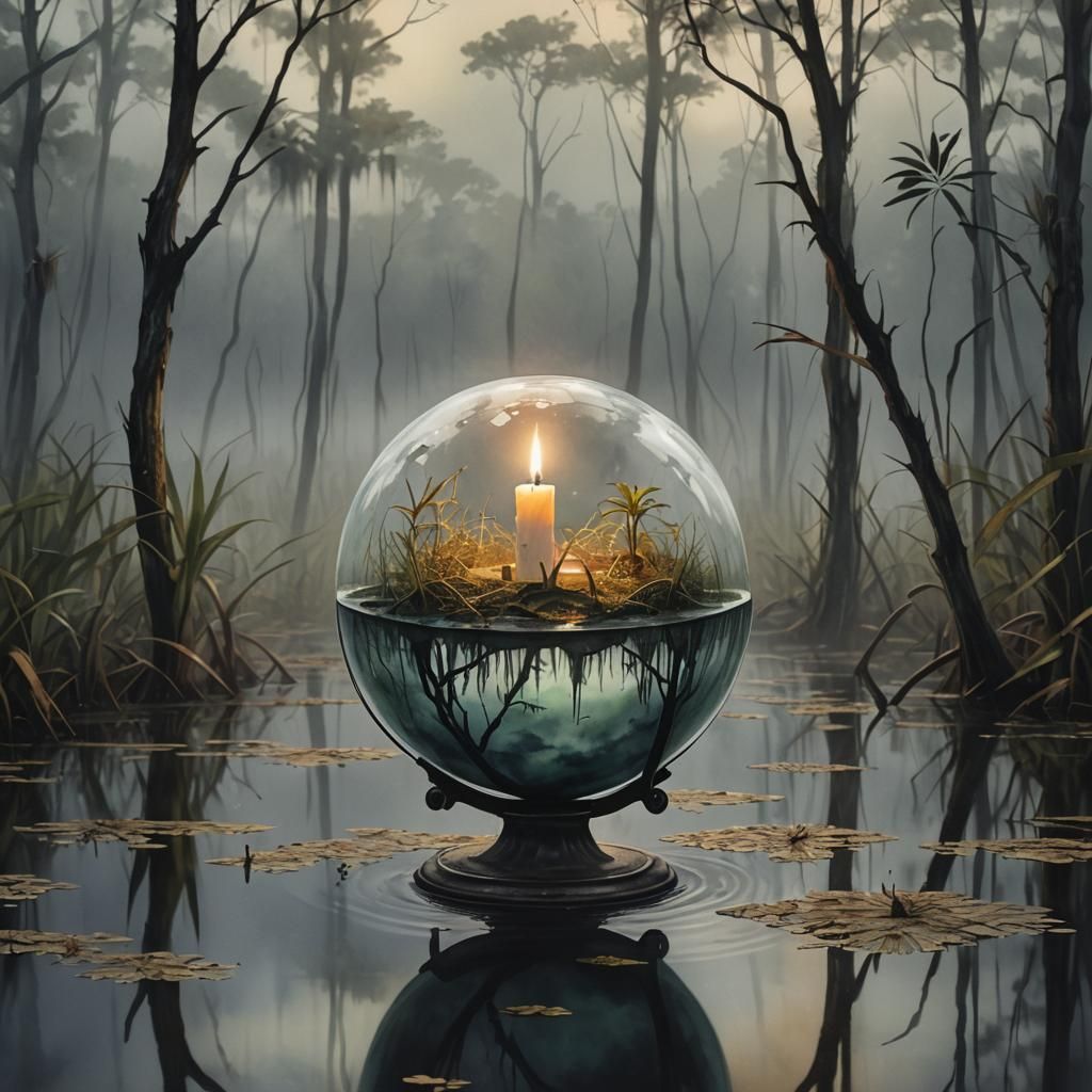 one single candle inside a large globe,