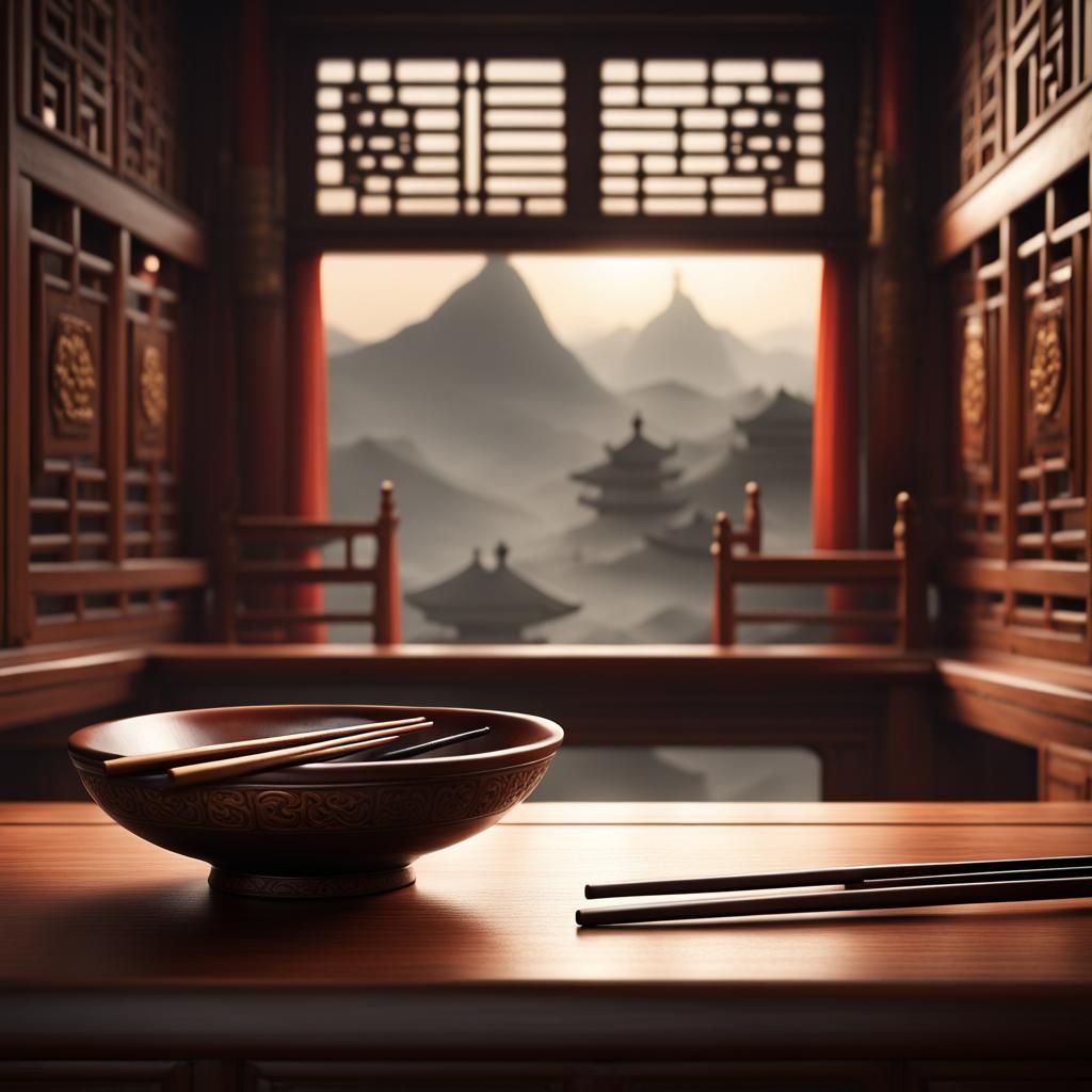 Chopsticks and Bowl in Ancient Chinese Building
