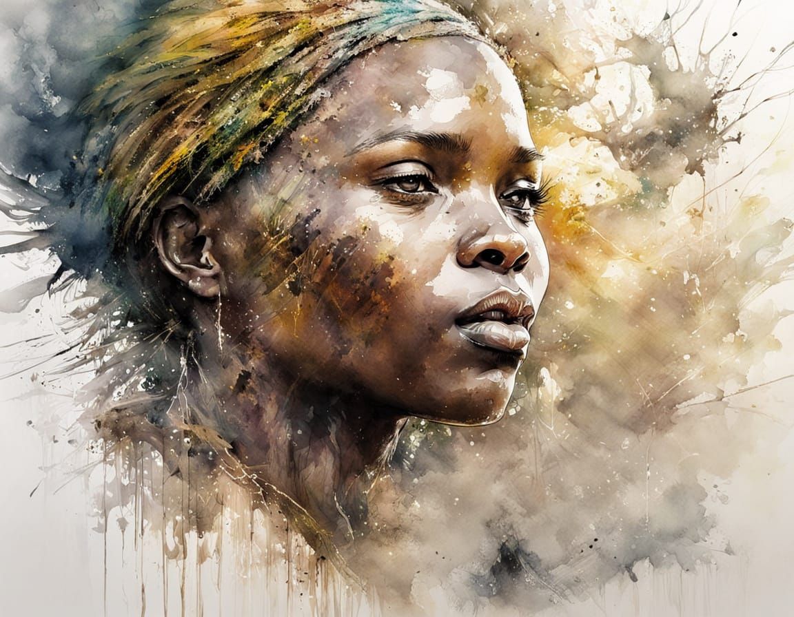 African Savanna in Watercolor Ink Splatter Style