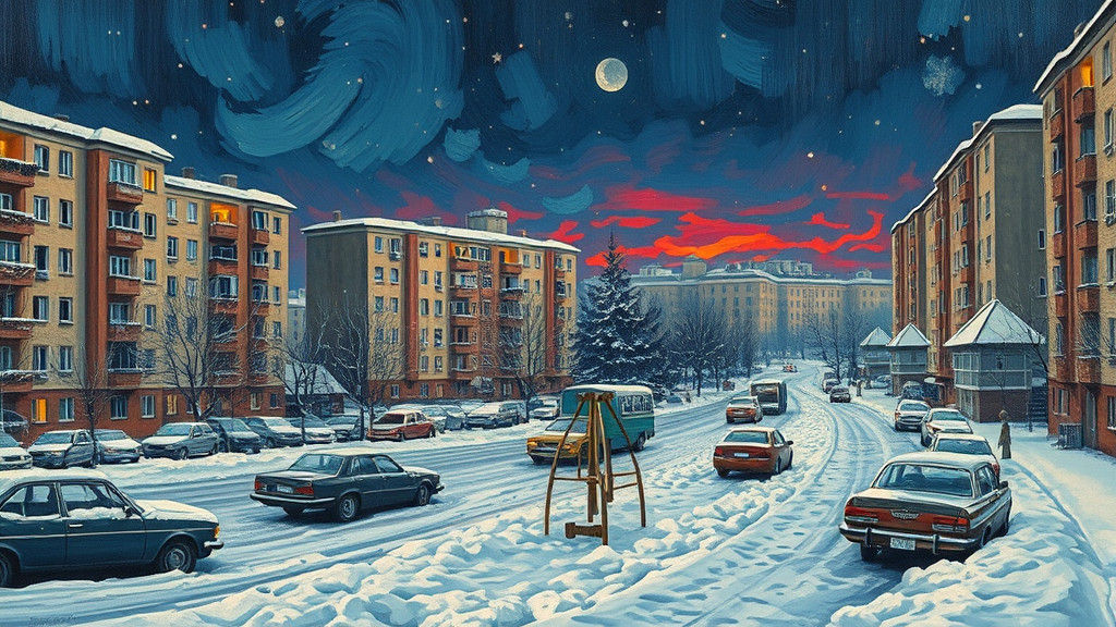 Soviet Winter Cityscape in Expressionist Impasto Style