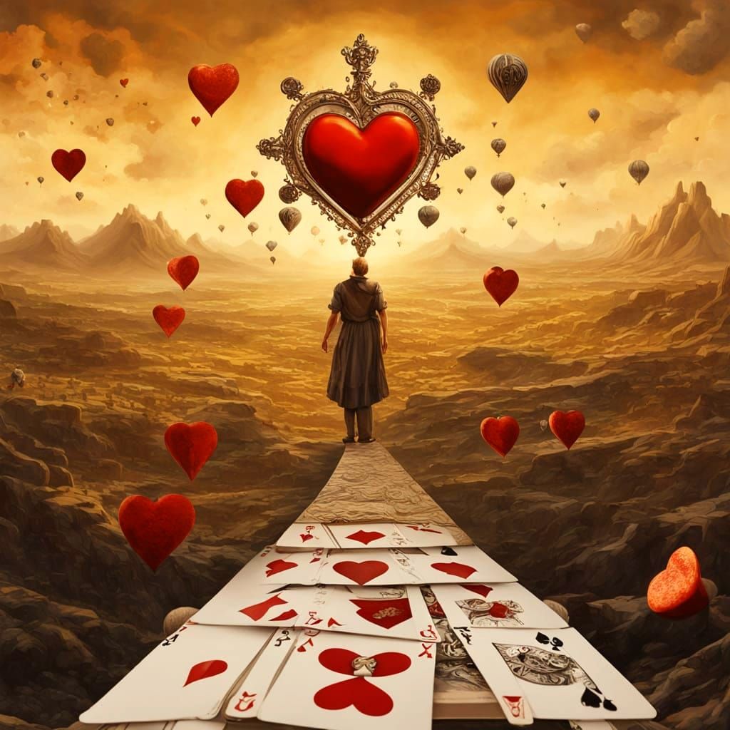 Queen of Hearts Falls Through Time Amidst Divine Light