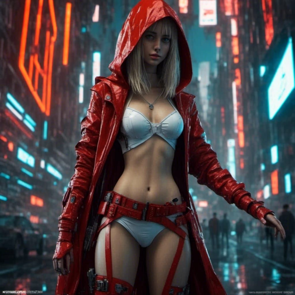 Cyberpunk Red Riding Hood with Techwear Fashion
