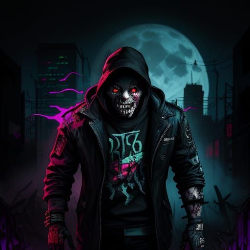 Ethereal Horror Icon Radiates Neon Glow in 80s City Nightmar...