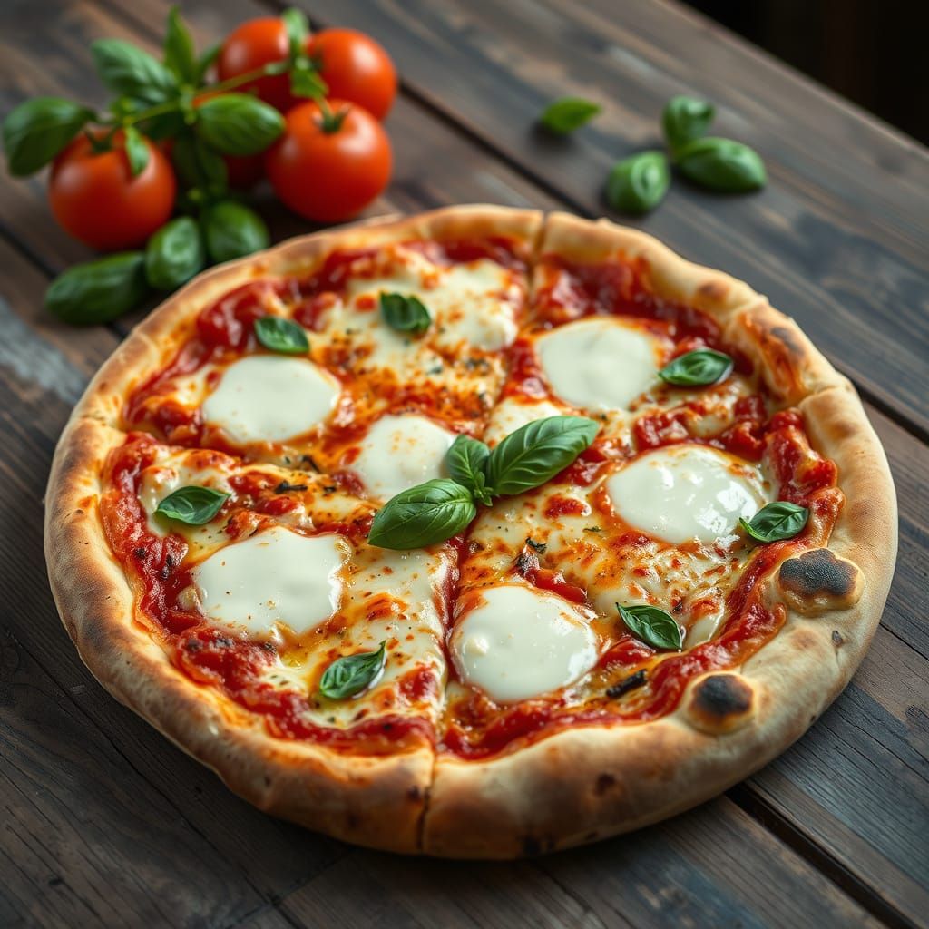 Delicious Italian Pizza with Basil in Digital Art Style