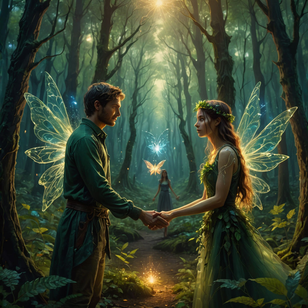 Enchanted Forest Encounter: Fairy and Human