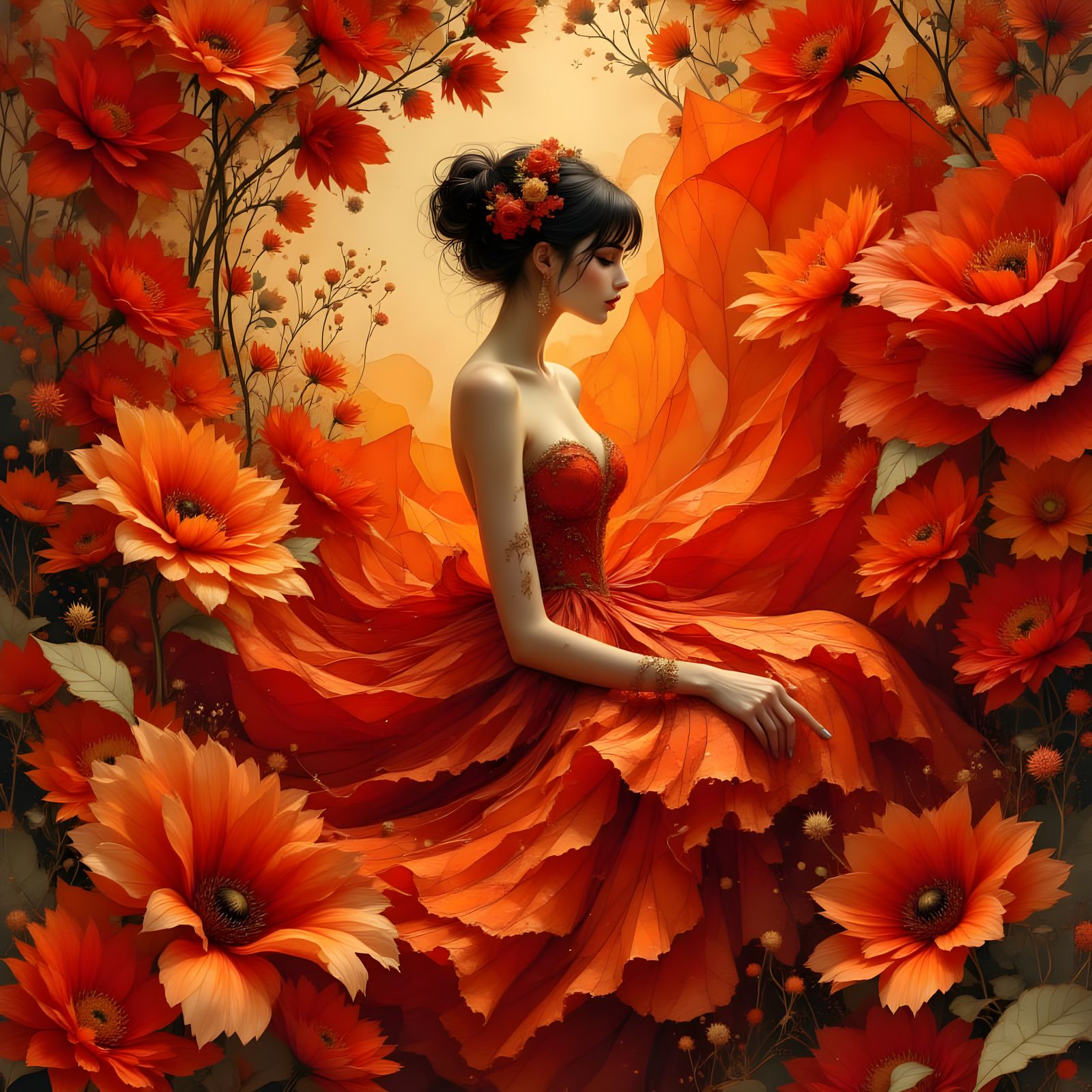 Haute Couture Fashion Portrait in Romantic Art Nouveau Style