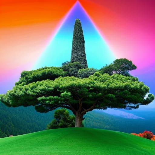 Greek Snake-Tiger Sphinx on Ziggurat in Burning Forest