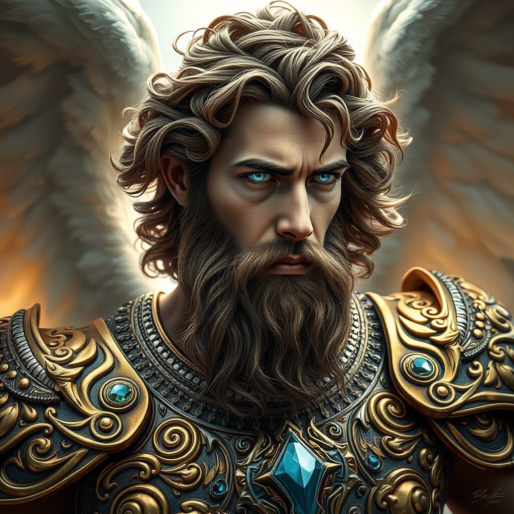 Hyper-Realistic Angel Gabriel in Psychedelic Armor