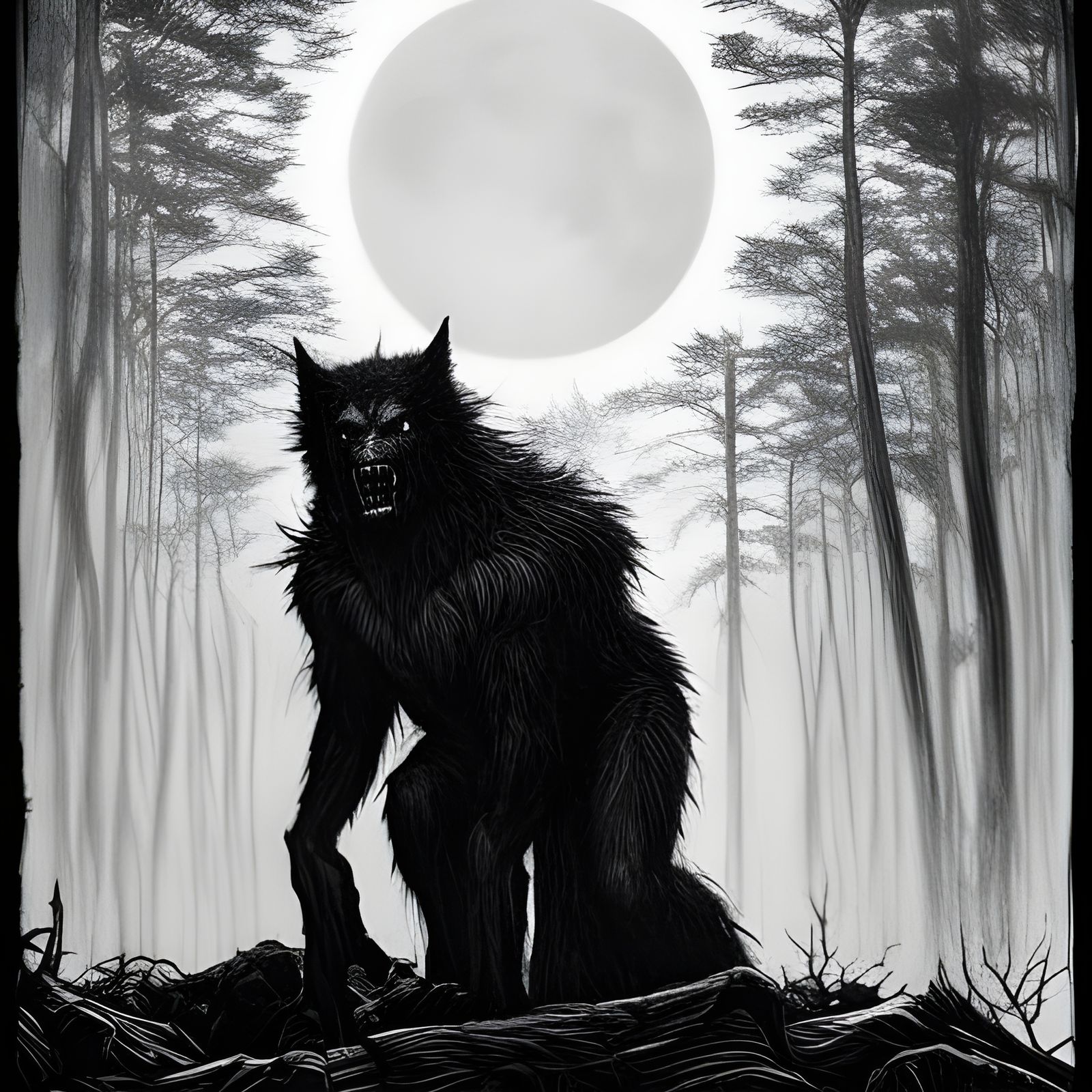 Gothic Horror Werewolf in Dark Forest