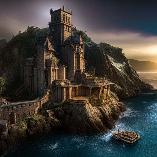 Dark Fantasy Castle with Eagle, Artstation Masterpiece