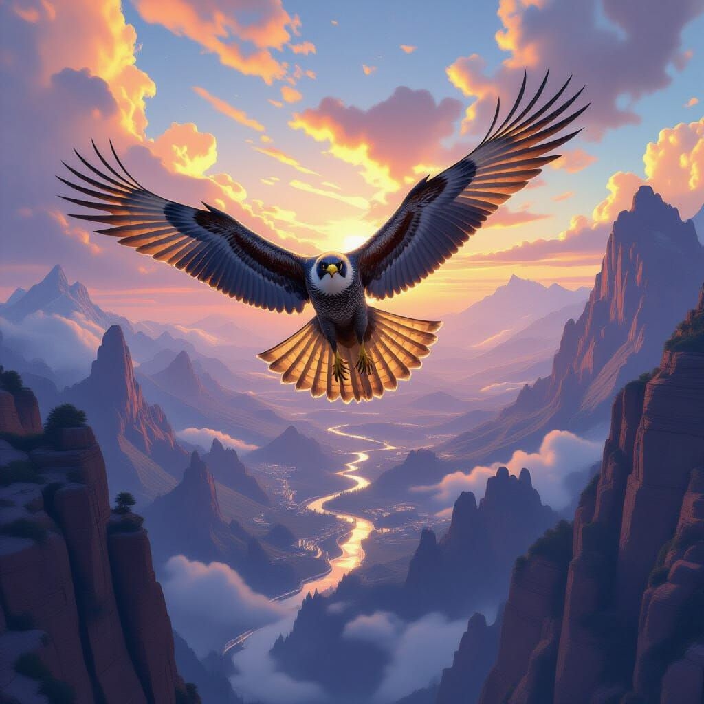 Peregrine Falcon Diving in a Fantasy Matte Painting