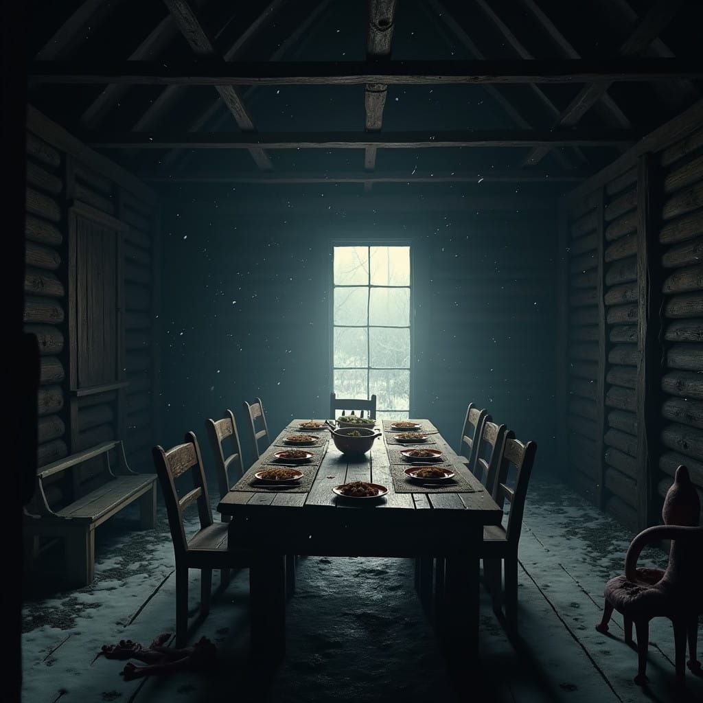 Abandoned Cabin in Snowy Twilight