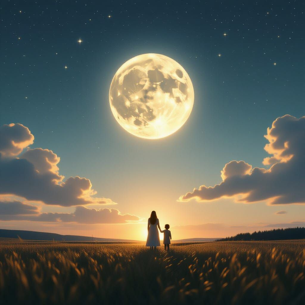 Ethereal Moonlit Field With Lone Figure
