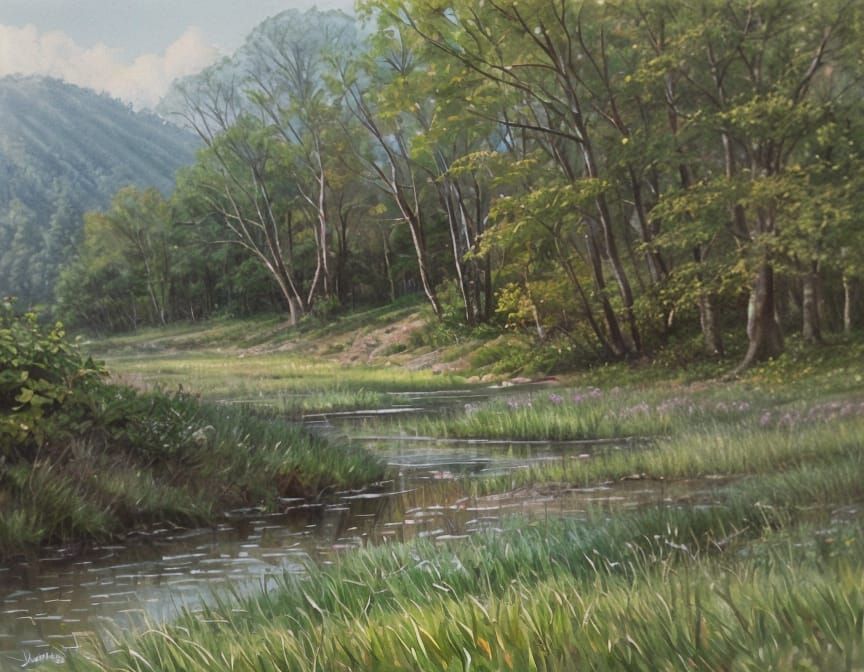 Pastel Watercolor Nature Landscape Painting