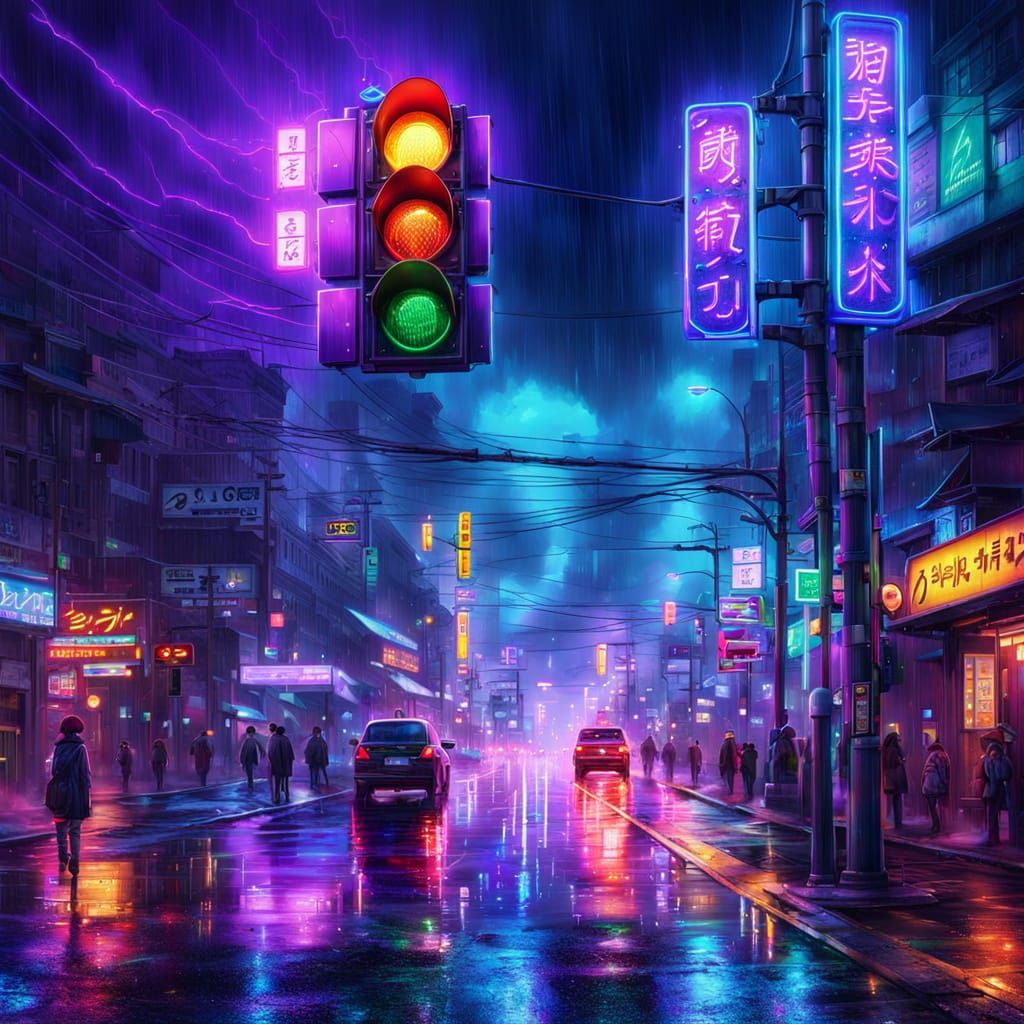 Melting Traffic Light in Anime Style