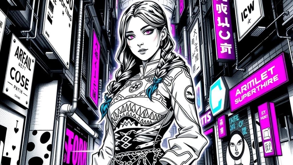 Vietnamese Superheroine: Ornate Ink Drawing in Comic Style