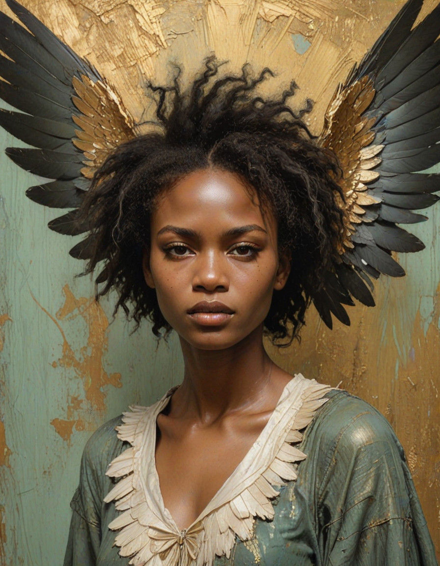 Astonishing Black Goddess Radiates Elegance in Oil Painting