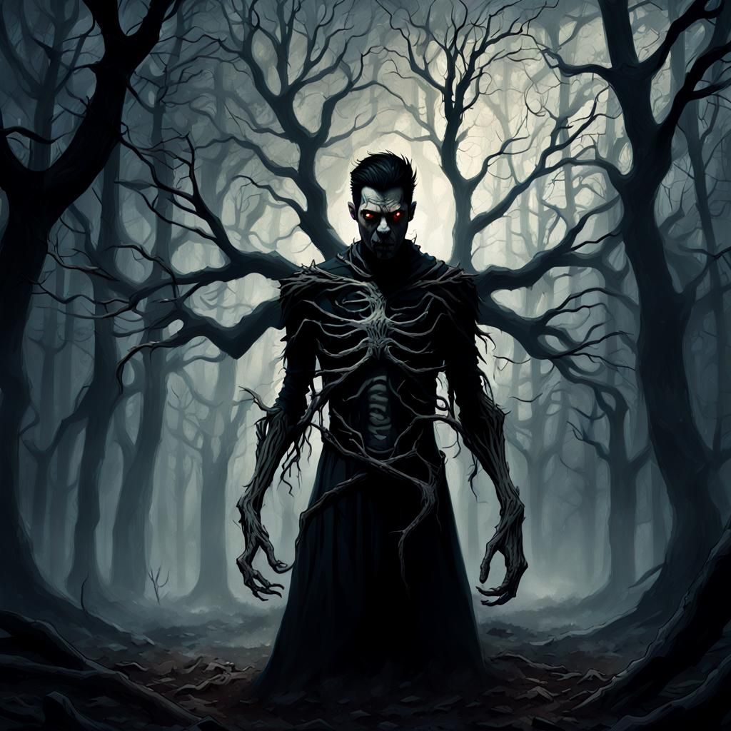 Eerie Half-Vampire Hybrid in Dark Fantasy Art
