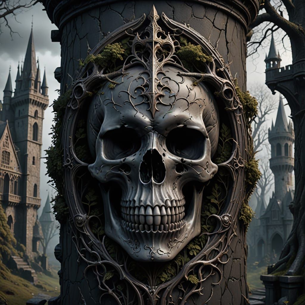 Dark Fantasy Arm Sleeve Tattoo in Muted Grays