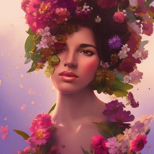 Floral Latina Portrait in Art Nouveau Style