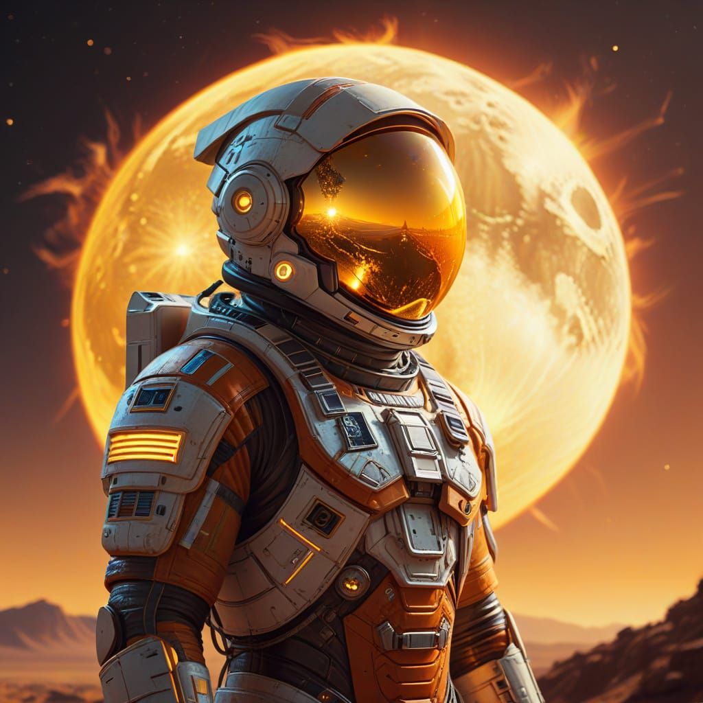Ethereal Astronautess Amidst Sunset and Rising Yellow Moon
