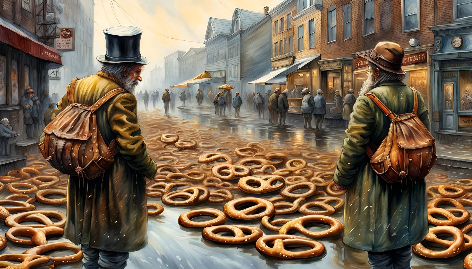 Dystopian Pretzel People in Steampunk Watercolor