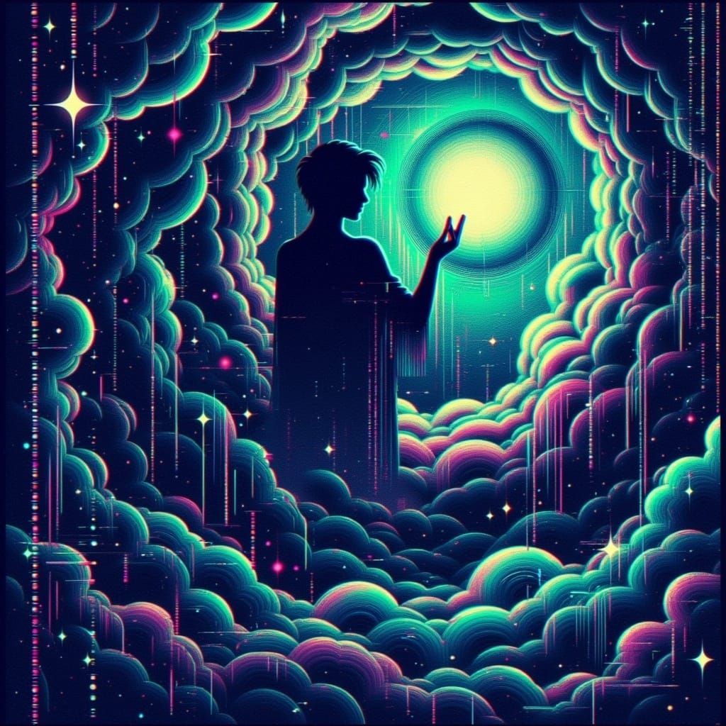 Celestial Being in Glitchcore Retro Digital Art