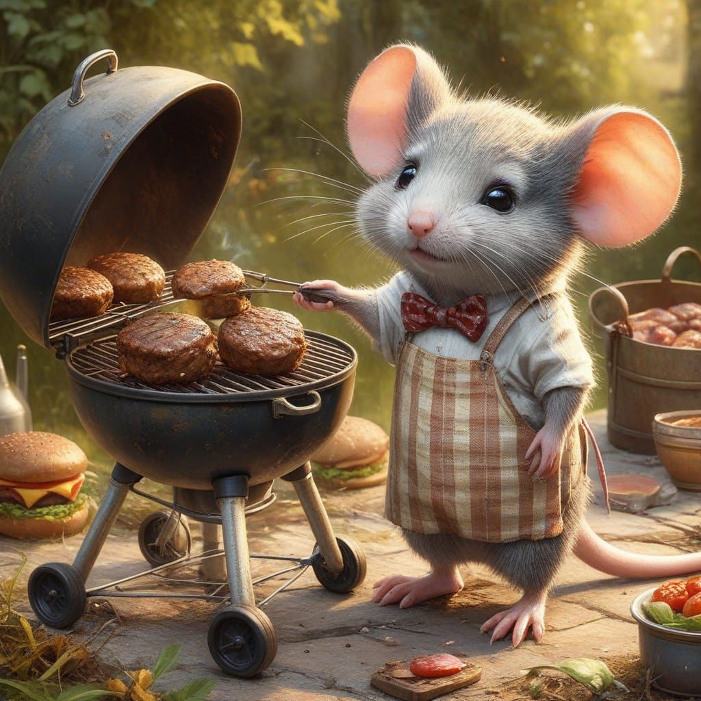 Mouse Dad Grilling: Fine Art Image