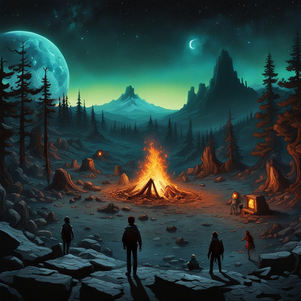 ๐ Mystical campfire rendezvous; Portal characters share Earth's secrets under Framestore VFX glow; Ben Templesmith's ho...