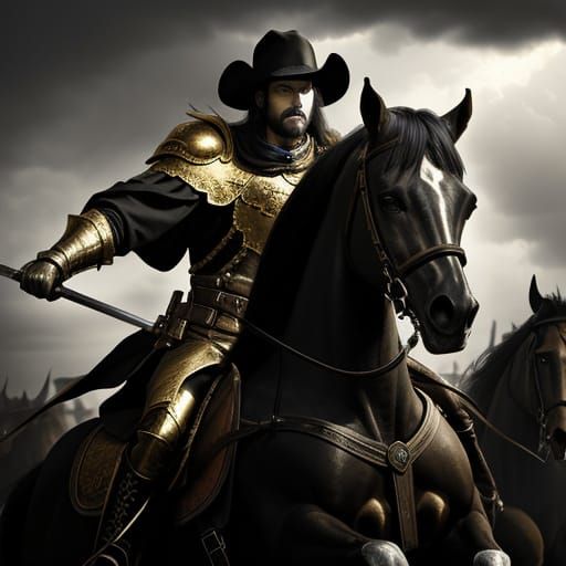 Death Gallops on Battlefield as Baroque Oil Painting