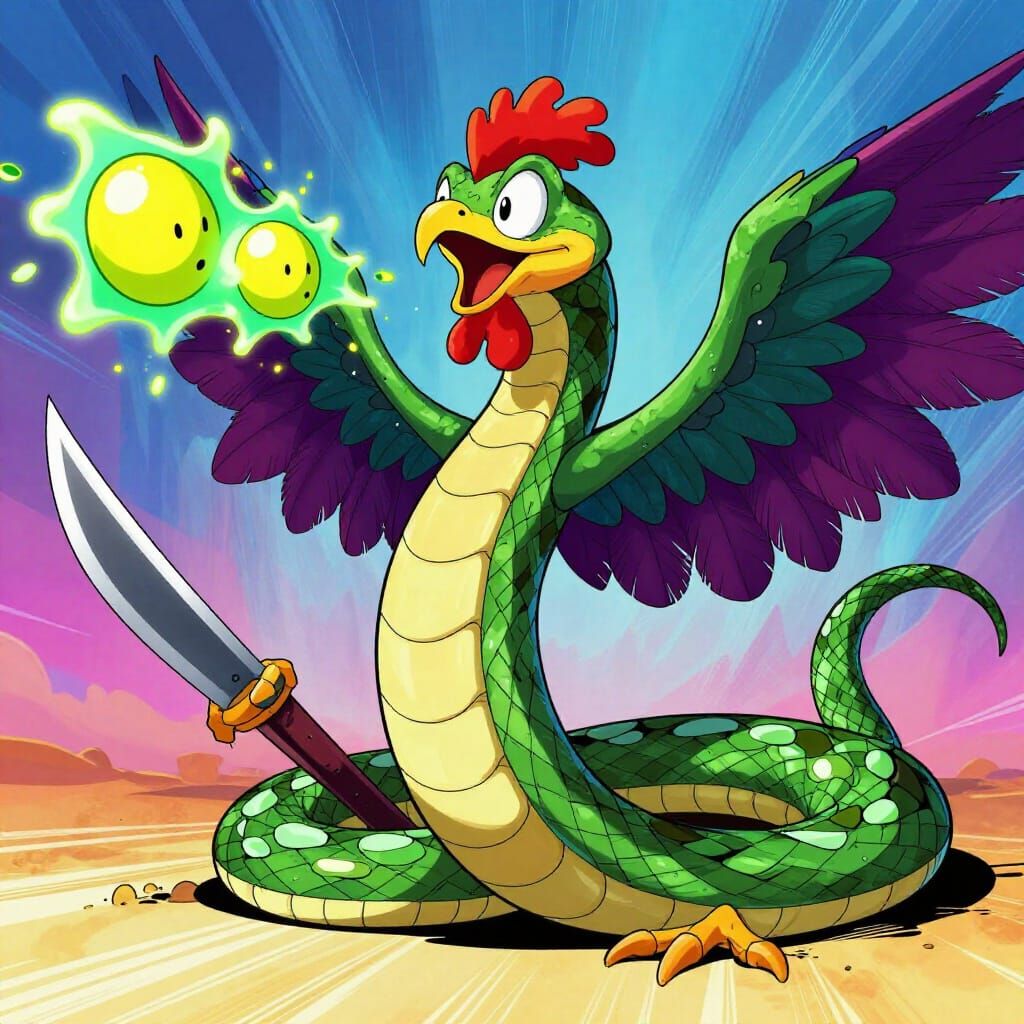 Grotesque Chicken-Snake Hybrid With Venomous Feathers and Ac...