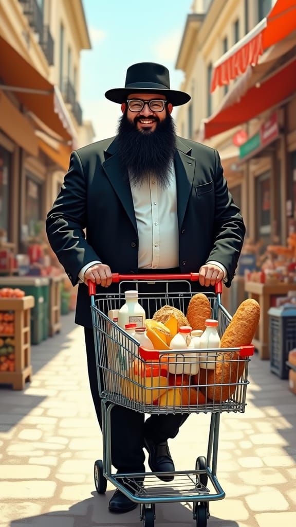 Joyful Orthodox Man in Market, Caricature Style