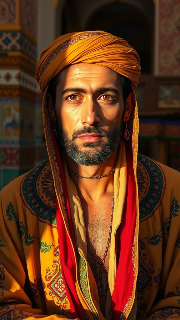 Bedouin in Marrakesh Riad: Hyperrealistic Concept Art
