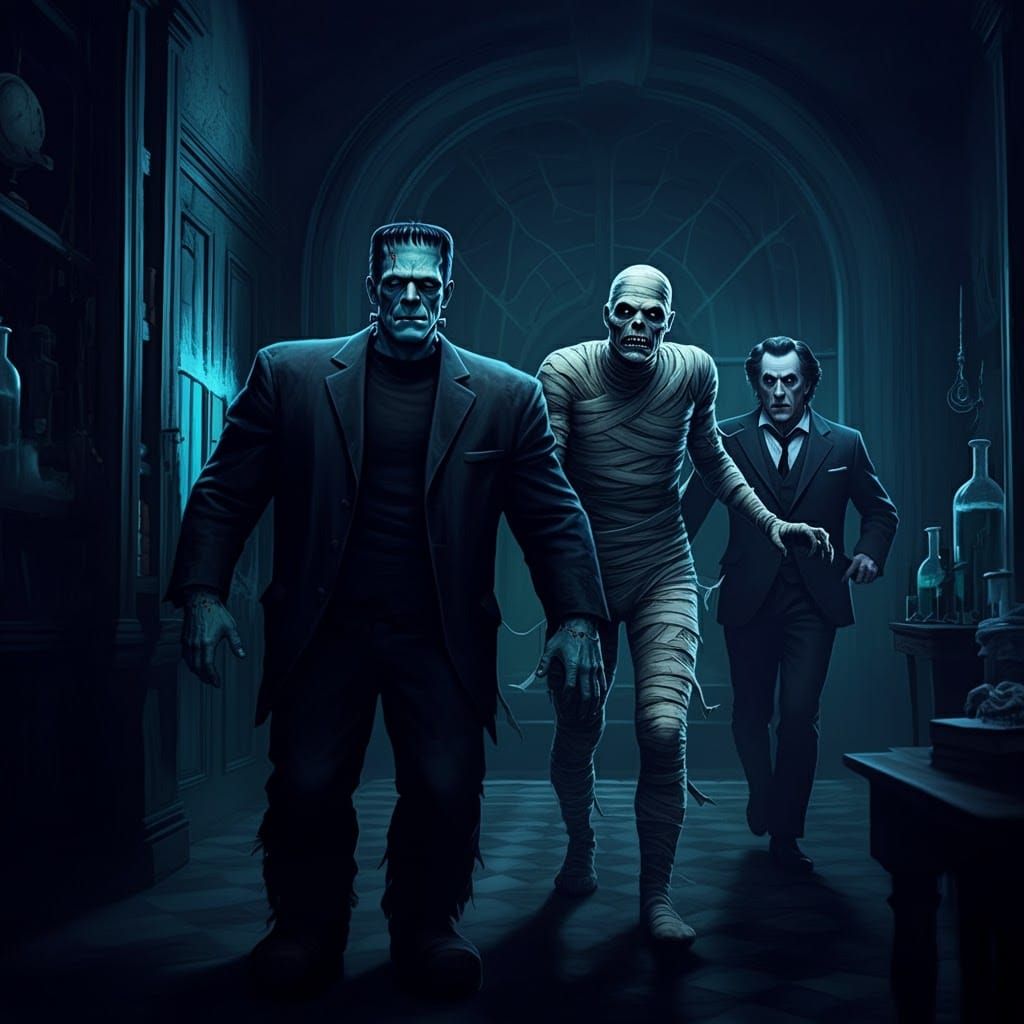 Frankenstein Chases Mummy in Jekyll's Lab