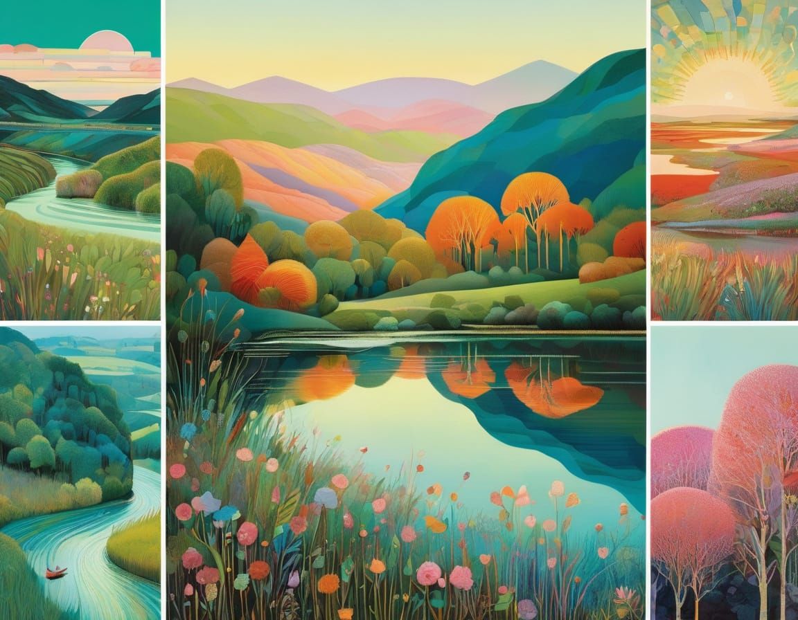 River Scene in Vibrant Pastel Hues