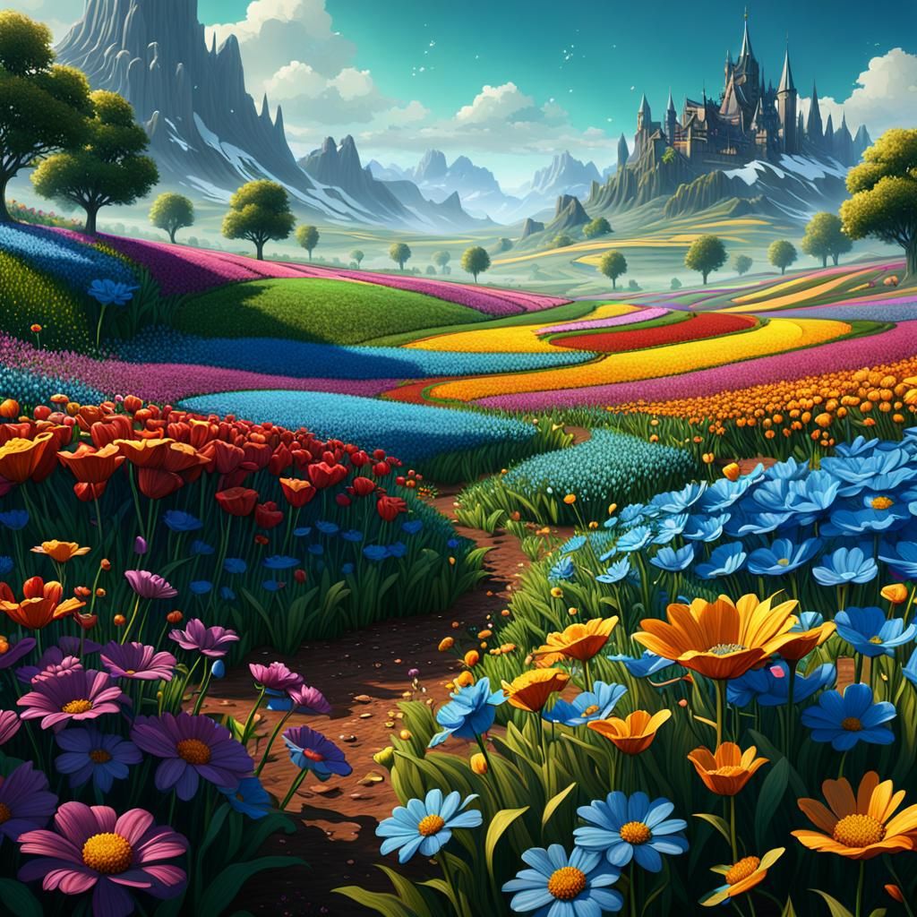 Fantastical Flower Fields in Detailed Matte Painting