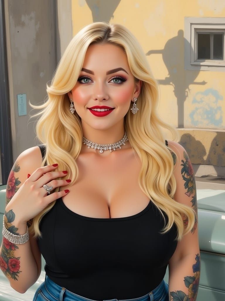 Curvy Blonde Woman in Vibrant Artistic Style