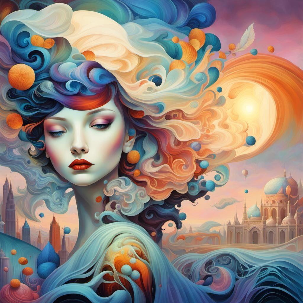 Lovers in Sky Melody: A Pointillist Fractal Dream