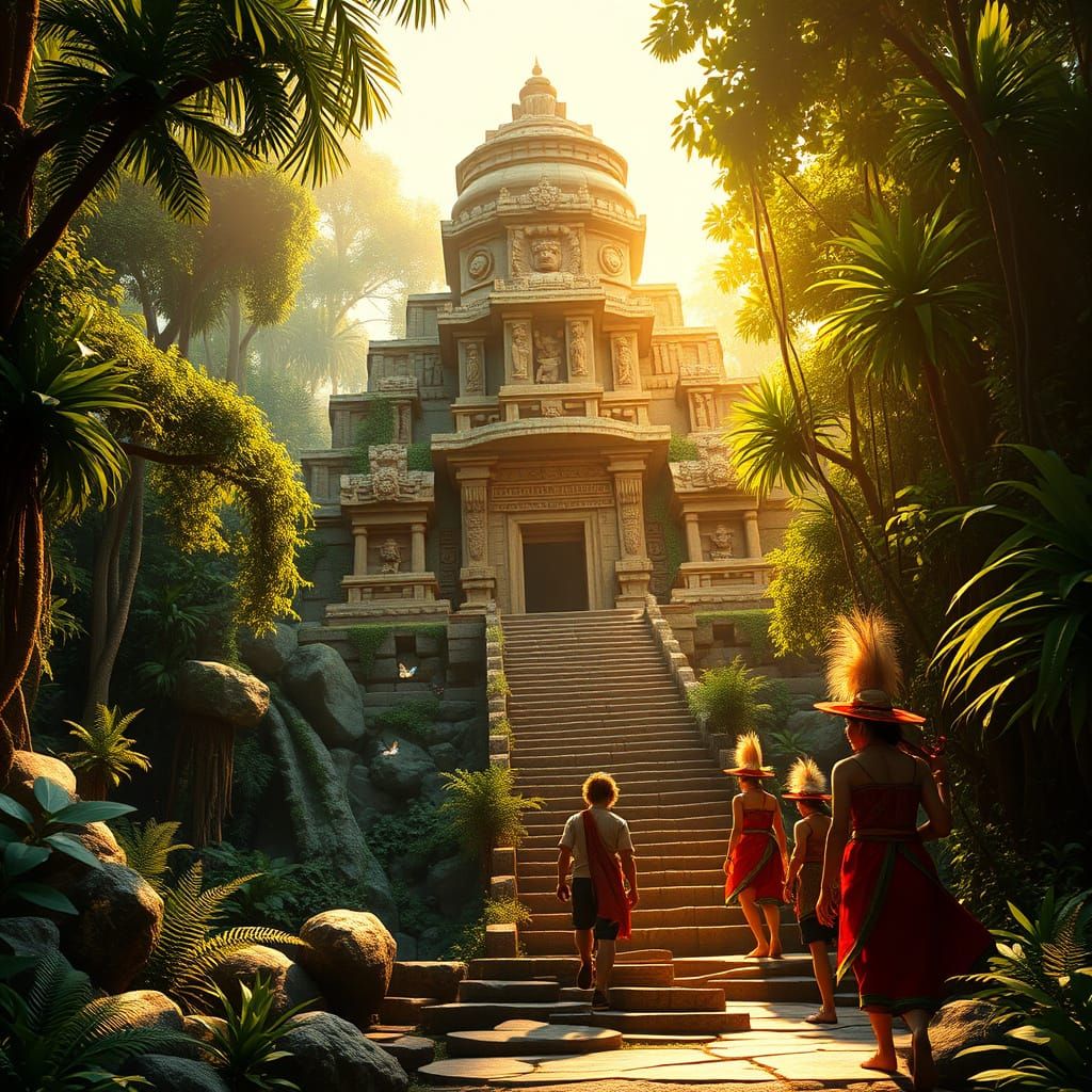 Ancient Mesoamerican Temple in Golden Splendor