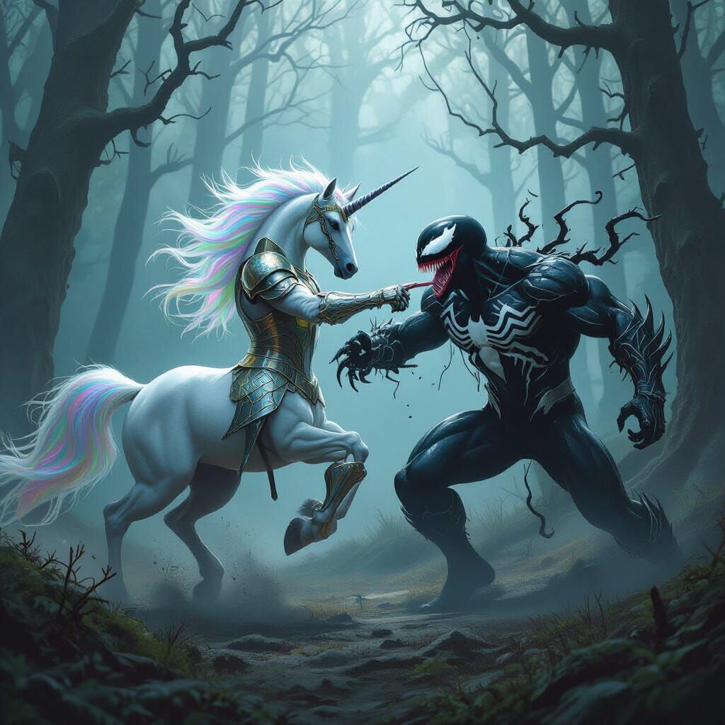 Unicorn vs Venom in Dark Forest Combat