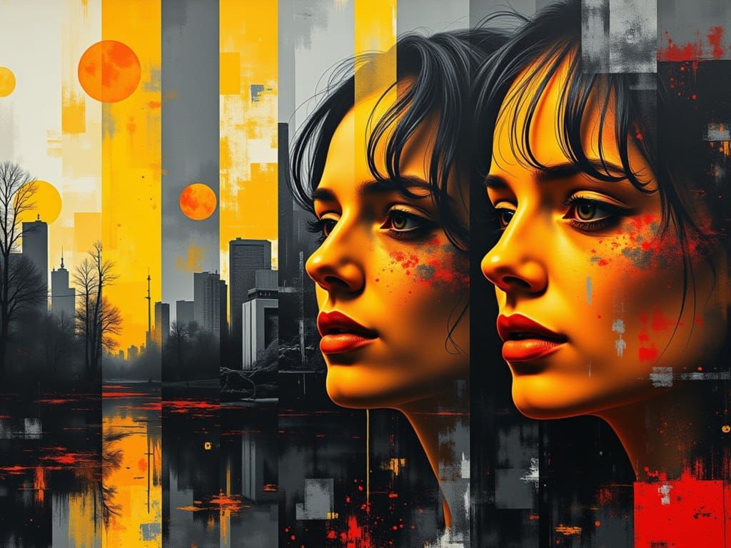 Comic Book Cityscape in Mixed Media Oil Painting Style