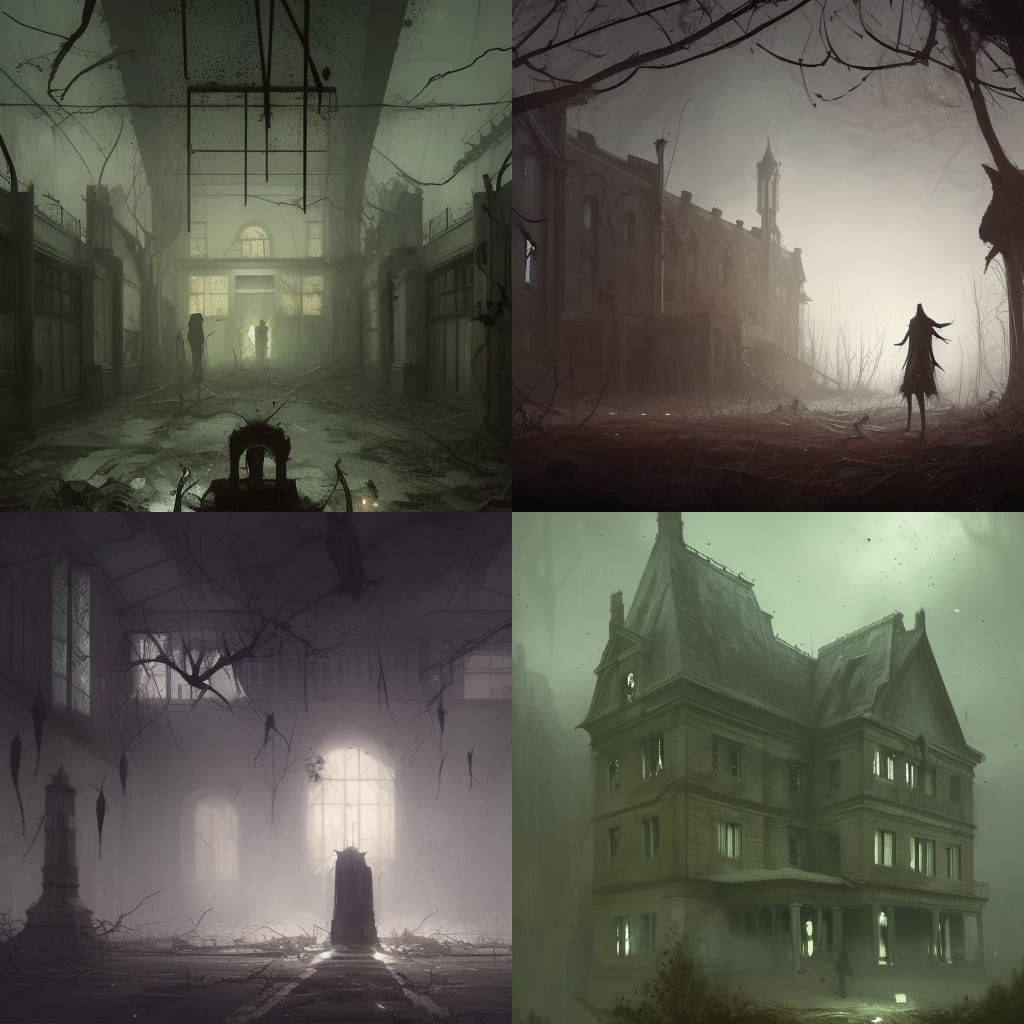 Spooky Abandoned Asylum in Dark Fantasy Style