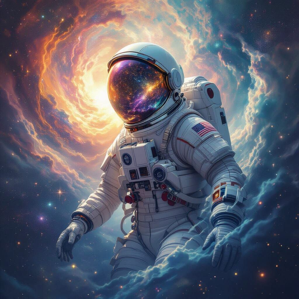 Astronaut Adrift in Cosmic Ocean Vortex