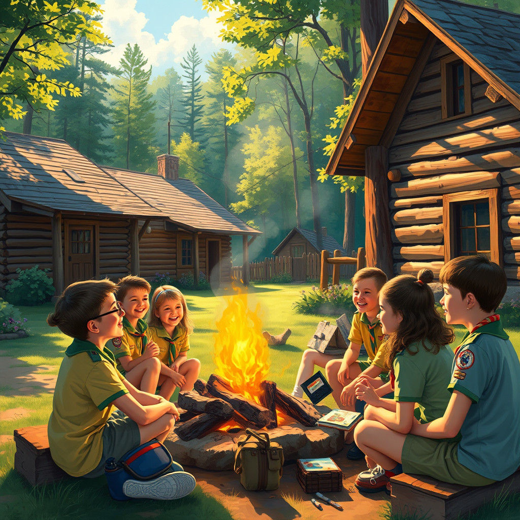 Summer Camp Scene in Americana Style